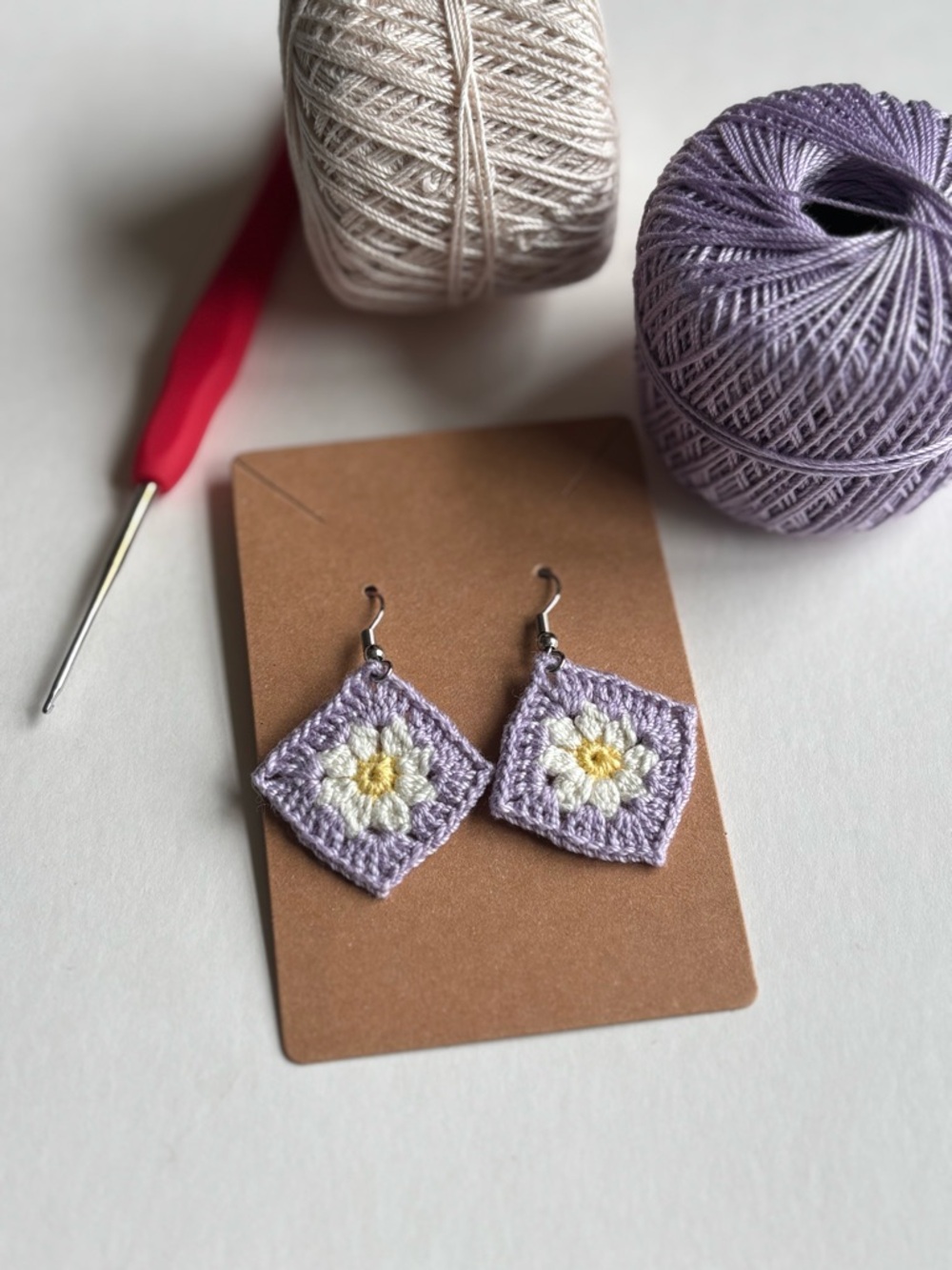 Handmade Lavender Daisy Crochet Earrings - Women Jewelry
